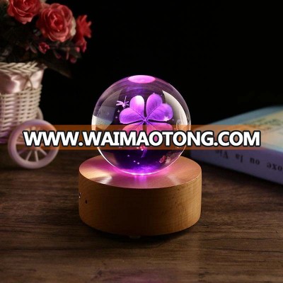 3d laser engraving crystal glass ball with LED base and bluetooth